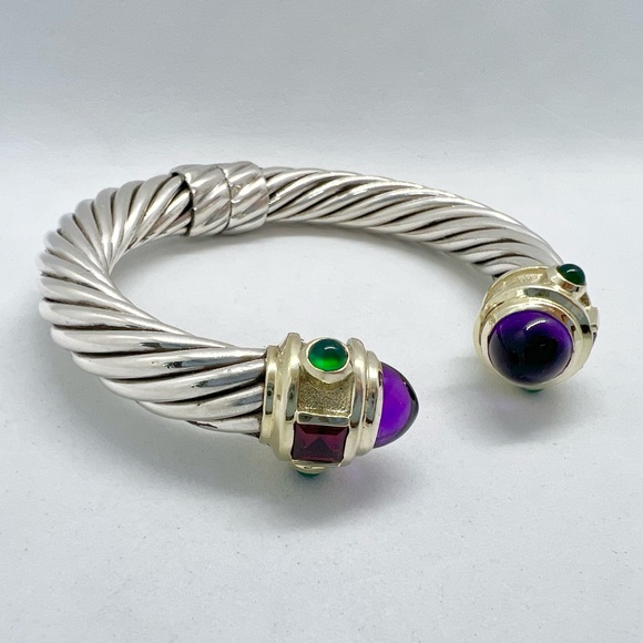 David Yurman Jewelry - David Yurman 10mm 14K Gold, Sterling Silver Multicolor Renaissance Cuff Bracelet